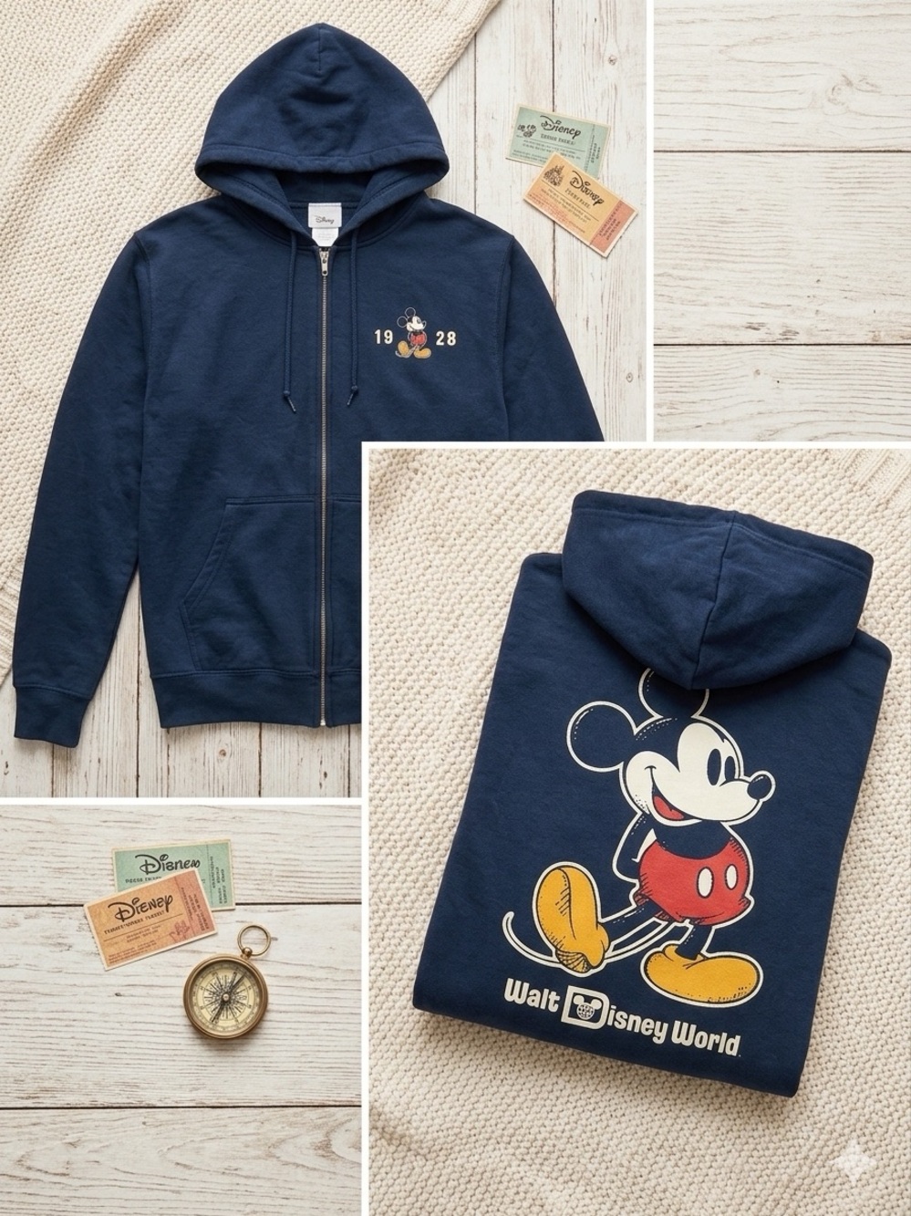 Vintage Navy Disney Zip Up Hoodie with Mickey, size large